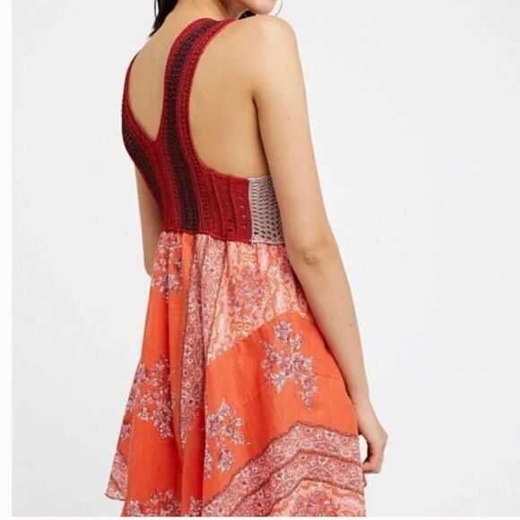Free People Katies Crochet Sleeveless Mini Dress Women’s Red & Orange Size Small - Picture 2 of 8